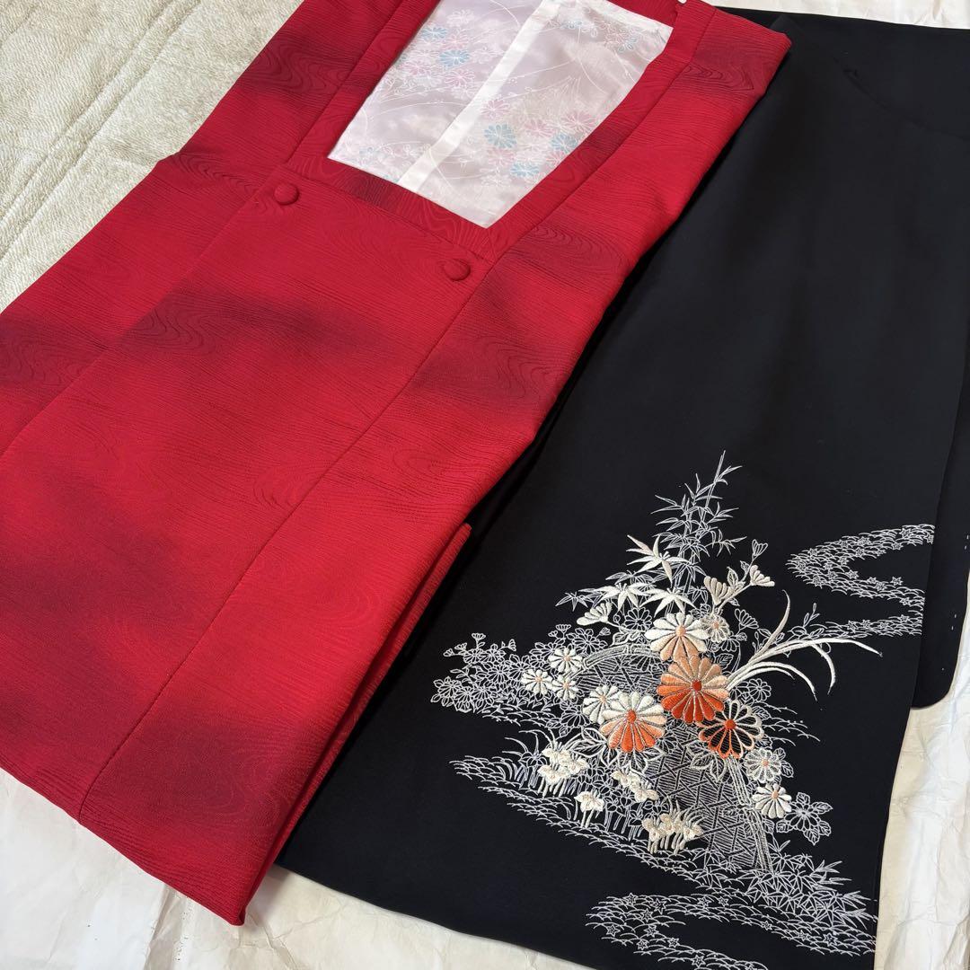 Ay148　美品　着物羽織　2点セット　道行コート　赤　羽織　黒　花柄　和装