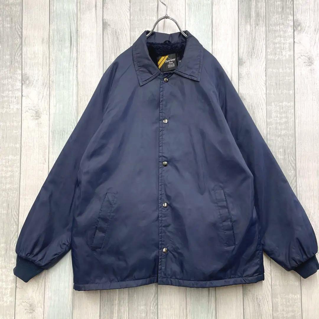 古着　シアーズ　70s　USA　コーチジャケット　ナイロン　裏ボア　L　ネイビー
