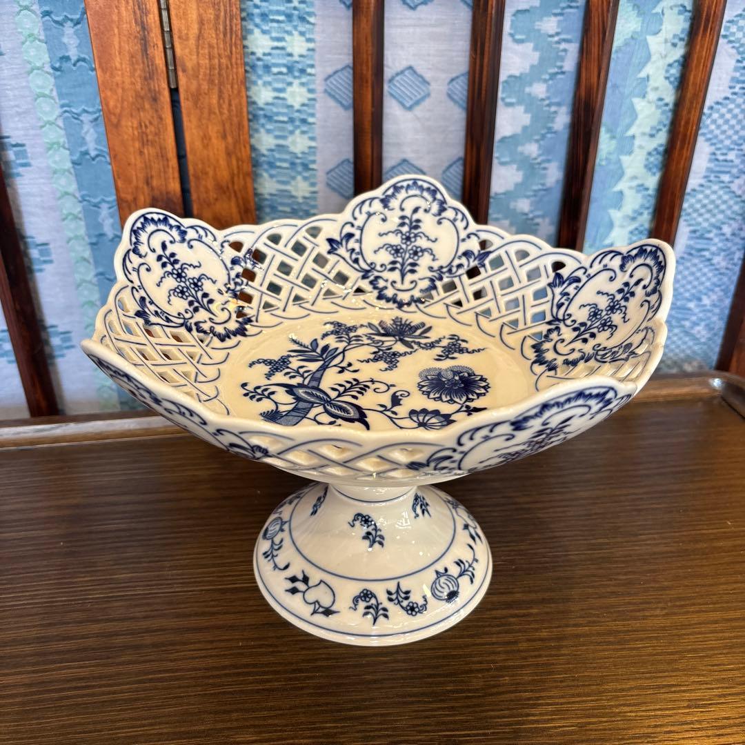 ブルーオニオン コンポート 脚付き 透かし Zwiebelmuster チェコ