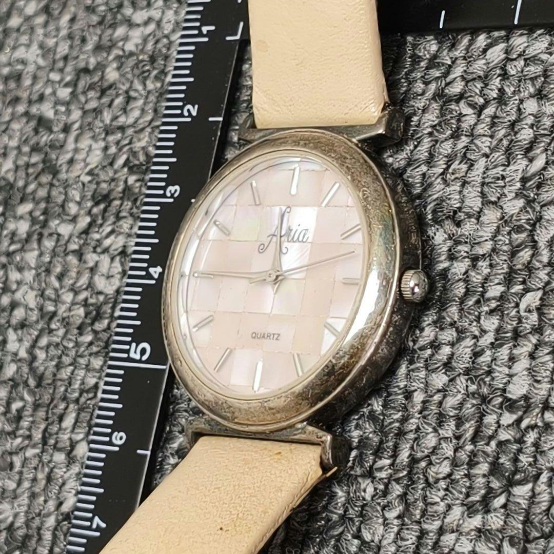 ♥️ 動作品 Aria クォーツ 腕時計 ベージュレザー 銀