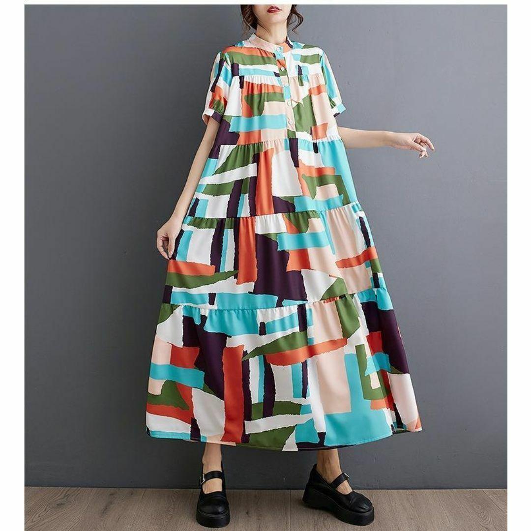【大きいサイズ】 レディース ロング　ワンピース　春夏 秋 新品 半袖 5,980円