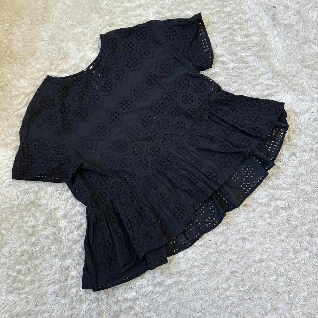 《 トゥモローランド 》アイレット レース 半袖 トップス かわいい ブラック