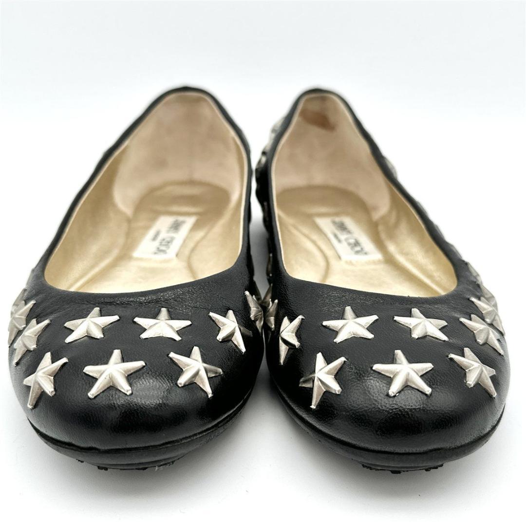 JIMMY CHOO フラットシューズ 本革 スタッズ スター 黒 2168T