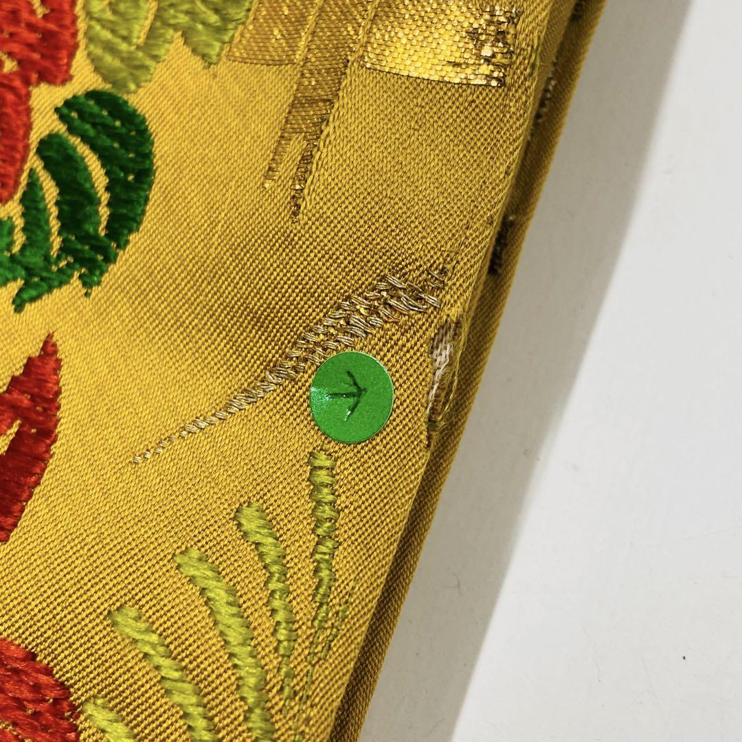 アンティーク袋帯 正絹 金糸 草花の刺繍 総柄 K-9689 アンティーク袋帯 正絹 金糸 草花の刺繍 総柄 K-9689