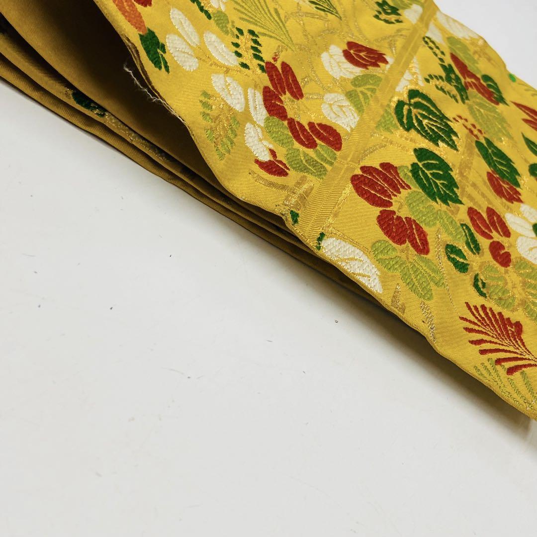 アンティーク袋帯 正絹 金糸 草花の刺繍 総柄 K-9689 アンティーク袋帯 正絹 金糸 草花の刺繍 総柄 K-9689
