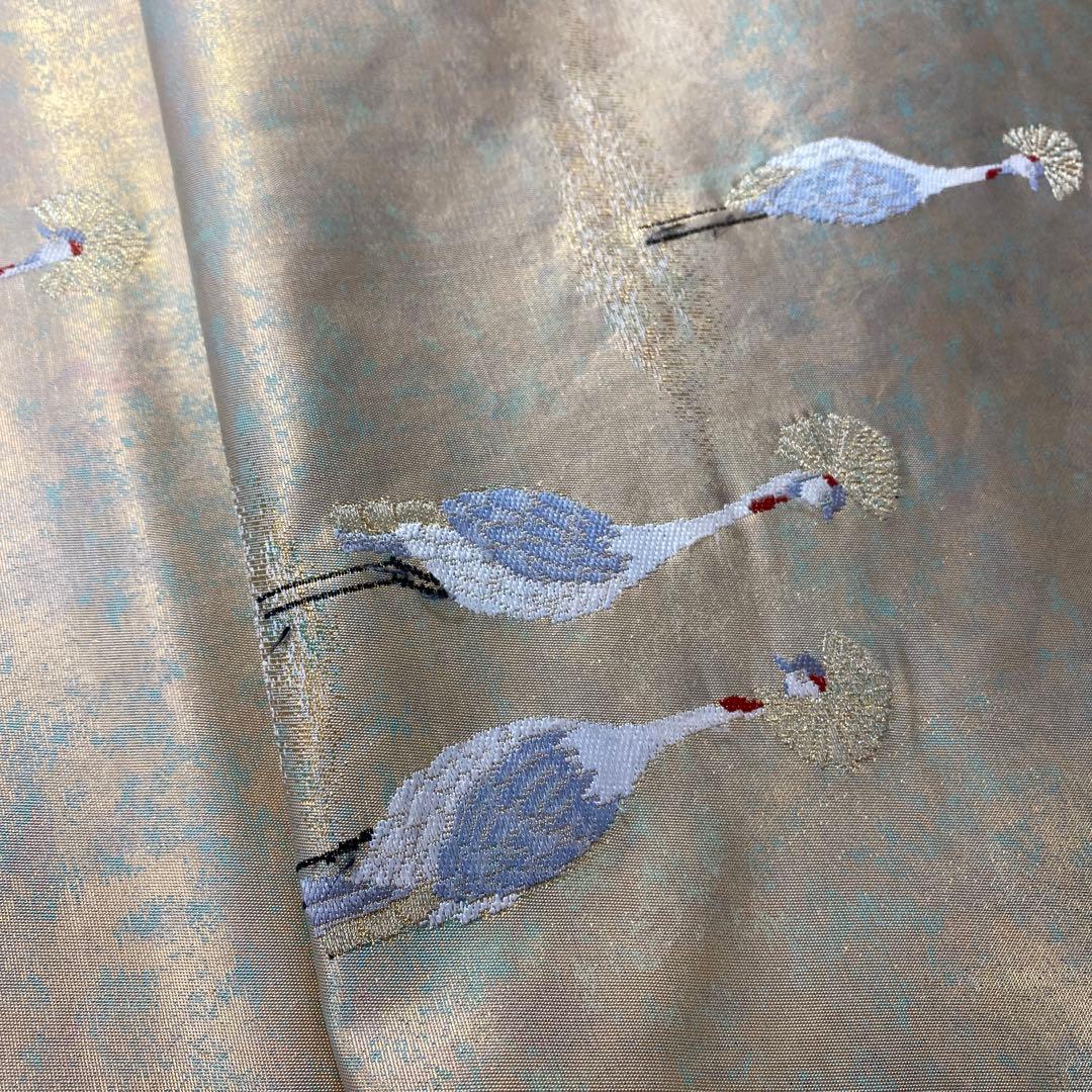 【和】16477o 袋帯　六通柄　鶴文様　金箔　古典　正絹　リサイクル　着物