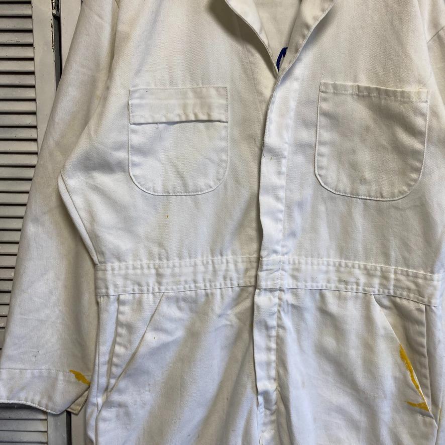 AZHX つなぎ オーバーオール ビンテージ 古着 70s 白 刺繍 バイク
