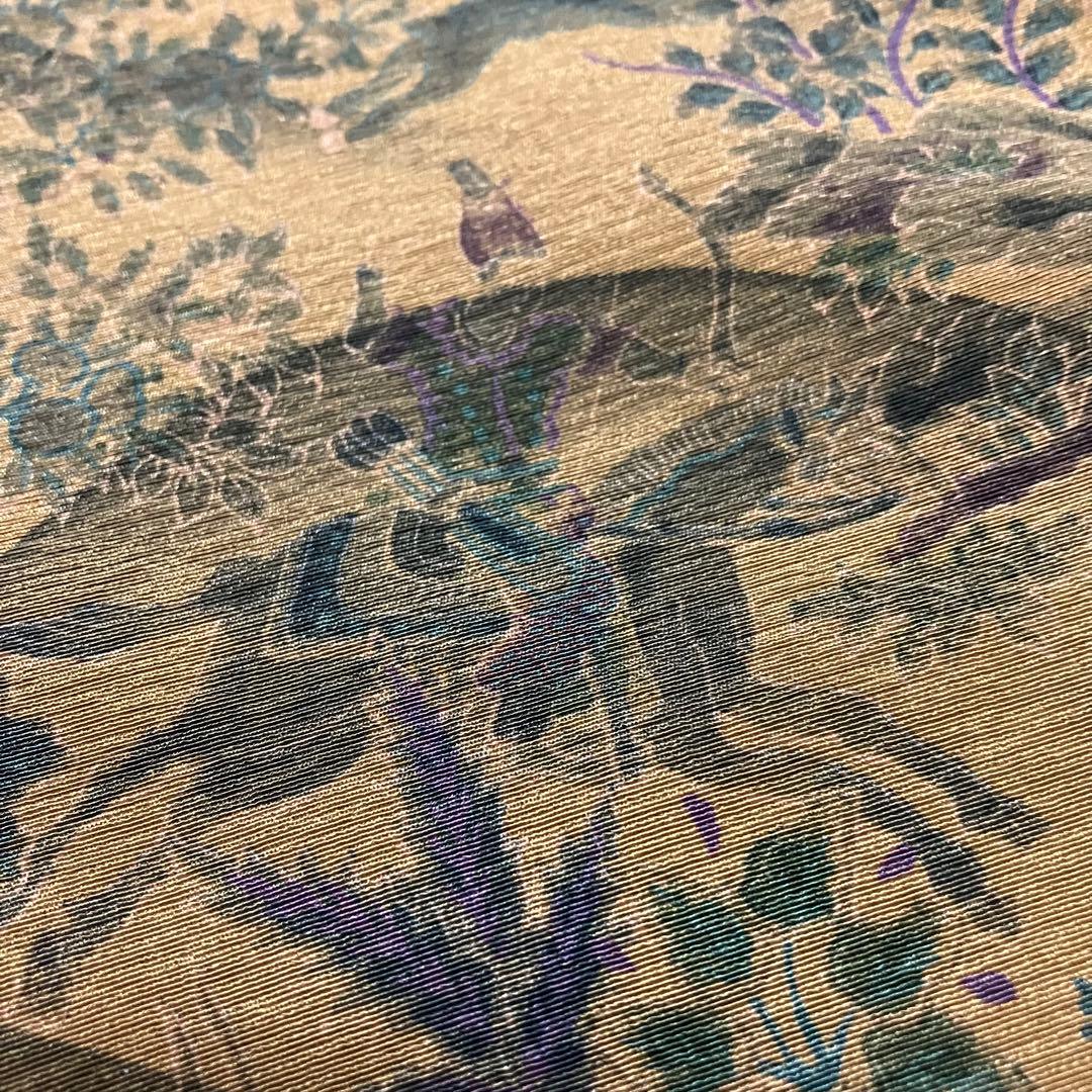 【NEW】美品♡ 辛子色×緑 作家物 騎士 馬 植物 正絹 小紋 パールトーン 【NEW】美品♡ 辛子色×緑 作家物 騎士 馬 植物 正絹 小紋 パールトーン