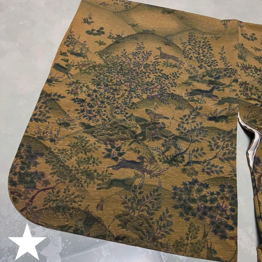 【NEW】美品♡ 辛子色×緑 作家物 騎士 馬 植物 正絹 小紋 パールトーン 【NEW】美品♡ 辛子色×緑 作家物 騎士 馬 植物 正絹 小紋 パールトーン