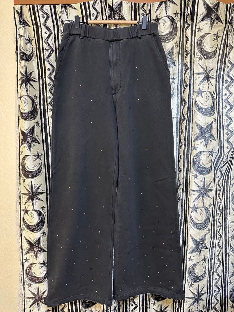 GRANCY ラインストーンダメージデザインスウェットパンツ ブラック Mサイズ