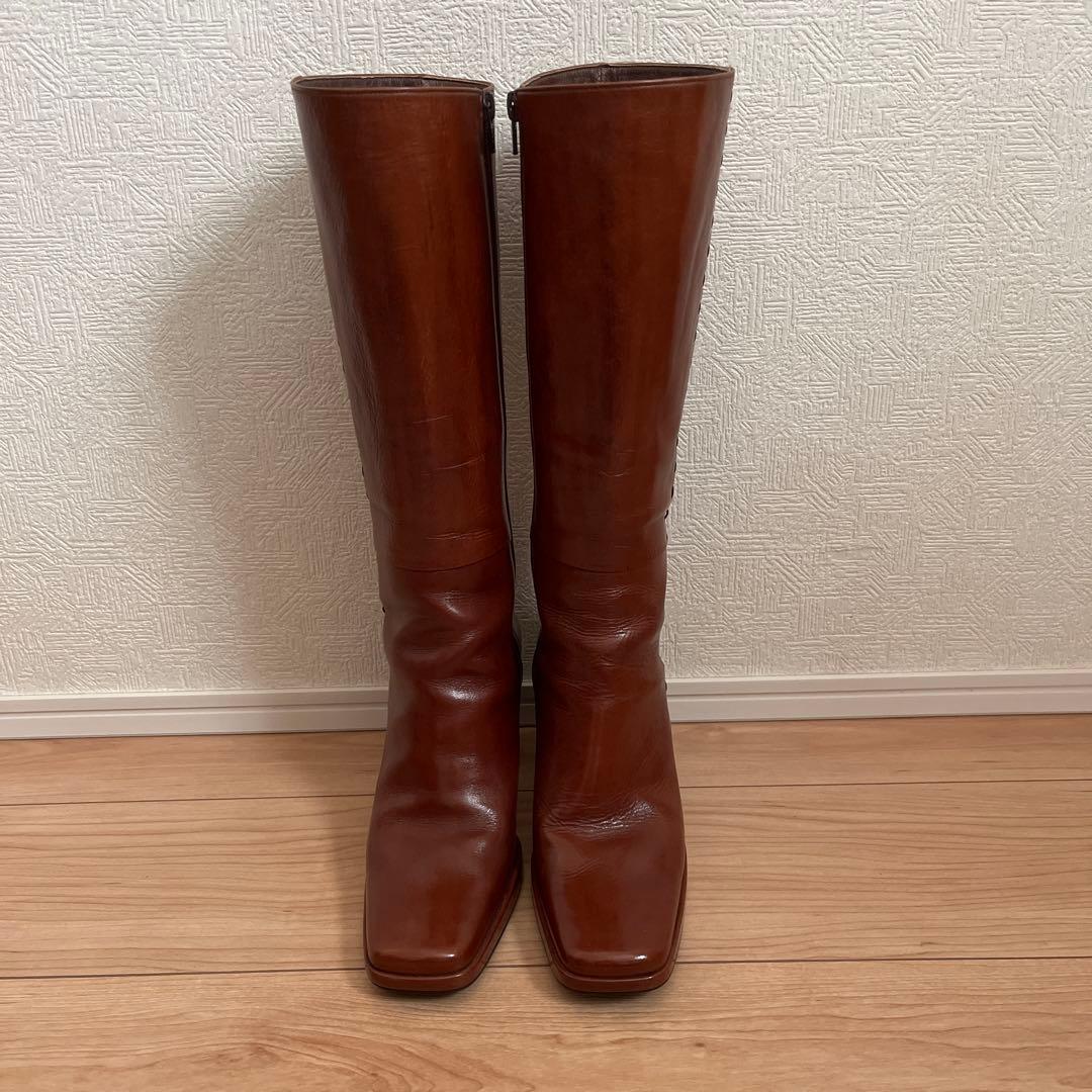 ブラウンレザー ロングブーツ 2424cm