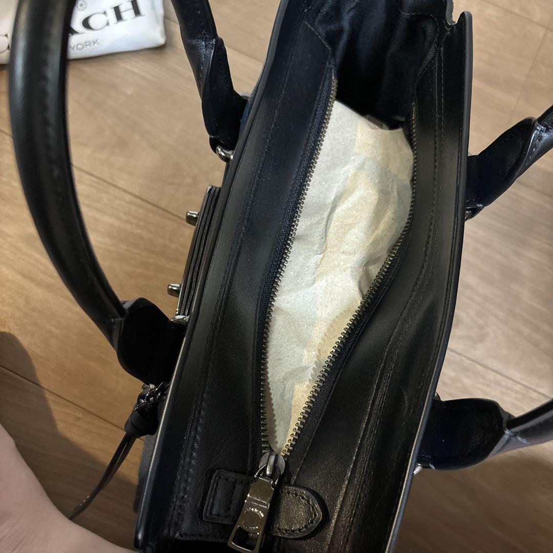 COACH 青黒レザートートバッグ 保存袋付き - メルカリ