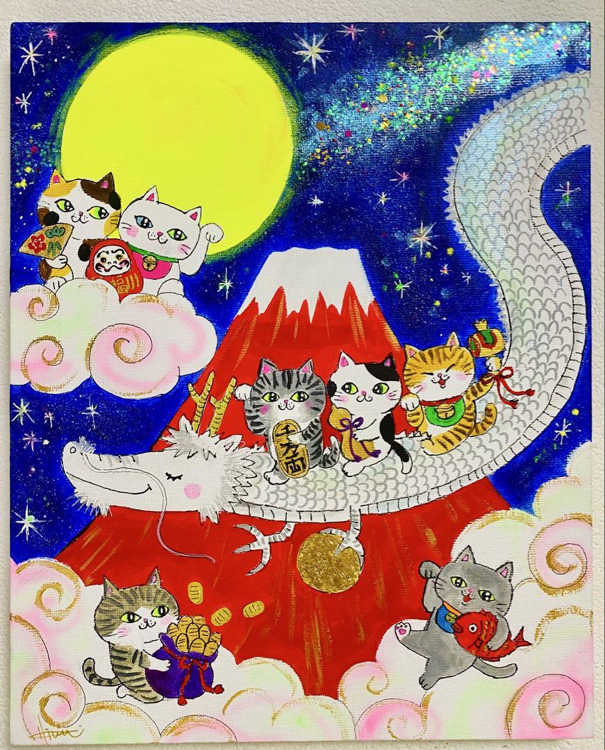専用　白龍神様と7匹の猫　　開運絵画原画