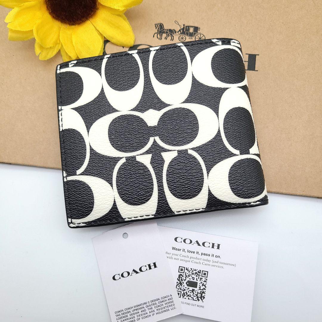 COACH 折り財布 新品 ブラック チョーク 最新作 限定品 メンズ