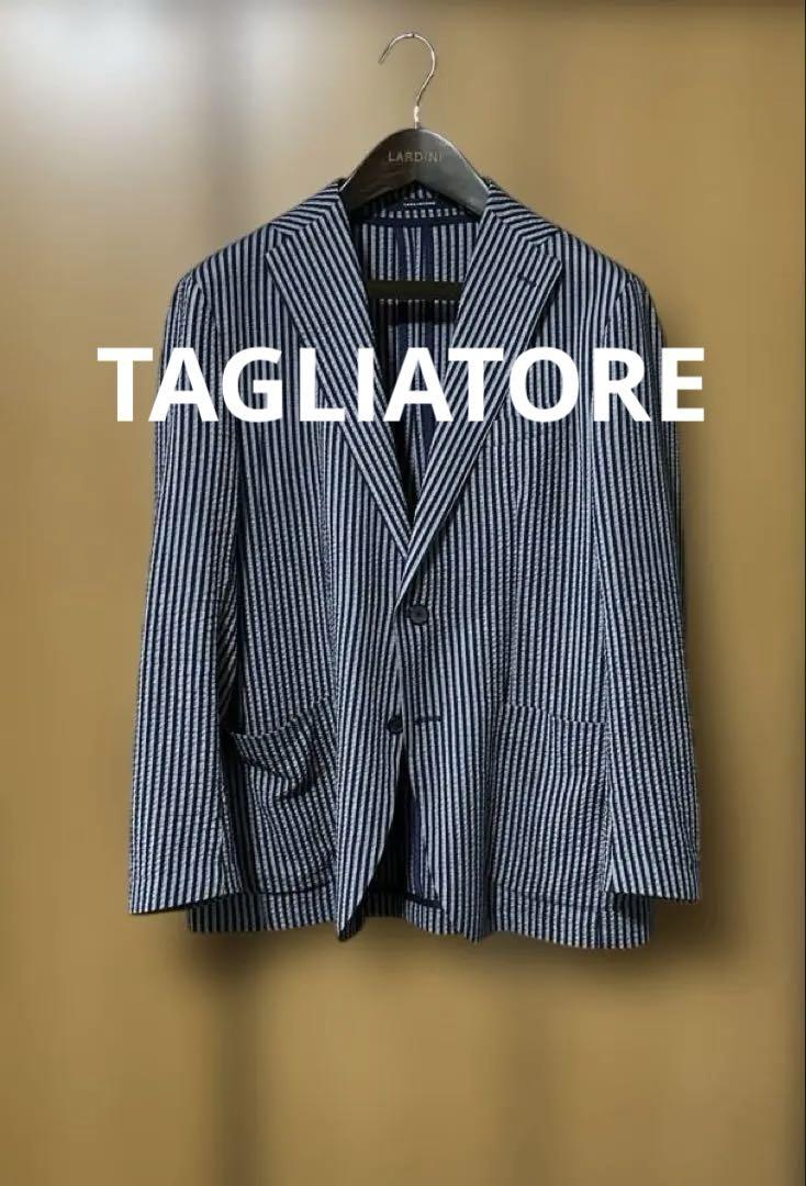 美品TAGLIATORE ダカール48 シアサッカーストライプジャケ