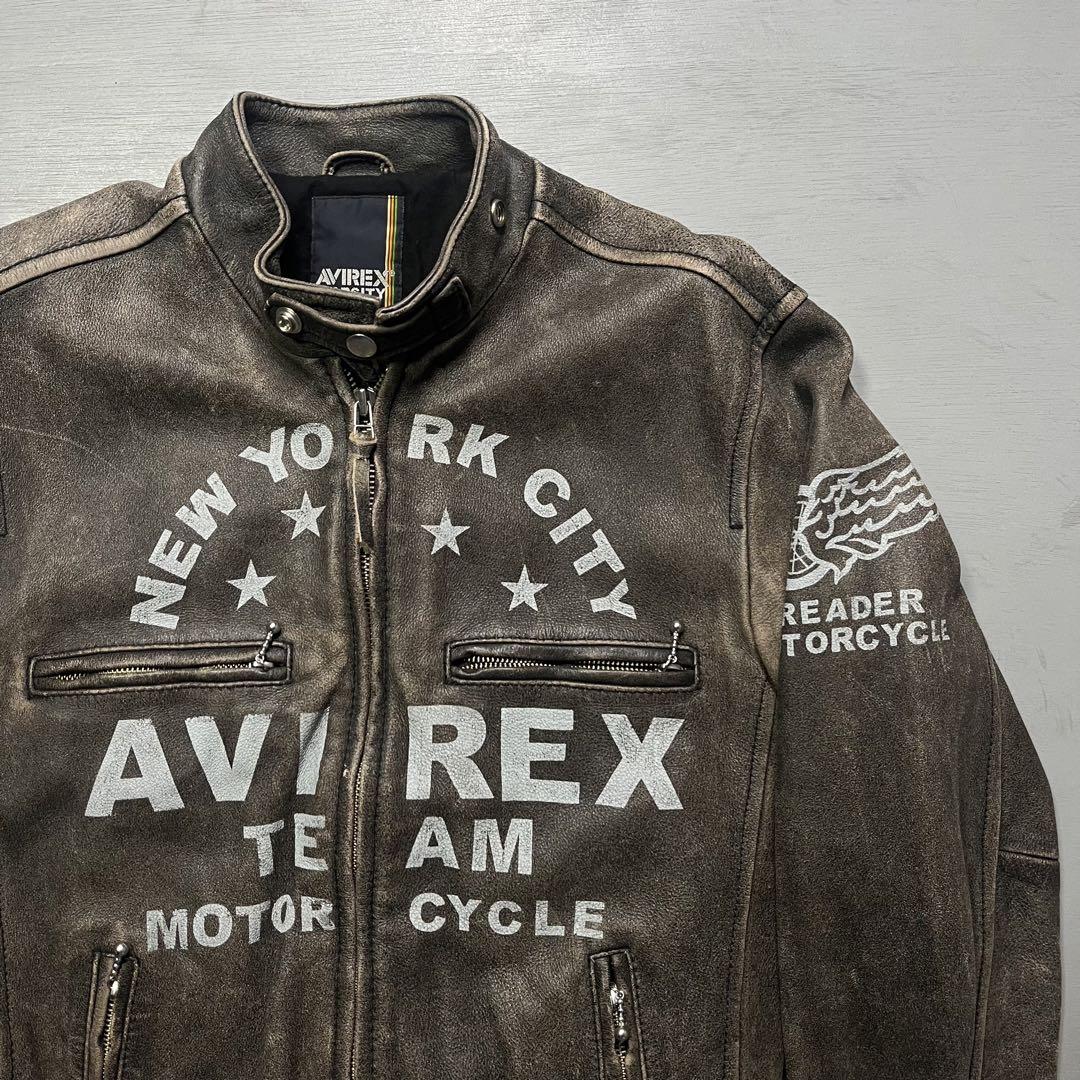 AVIREX レザージャケット　シングルライダース　VARSITY 牛革　L