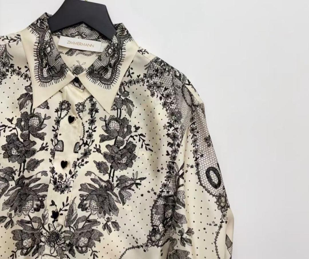 【特別送料無料！】 Zimmermann 襟付きプリント長袖シャツ トップス トップス