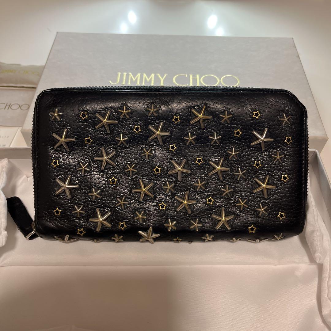 美品 ジミーチュウ ラウンドファスナー 長財布 星形スタッズ