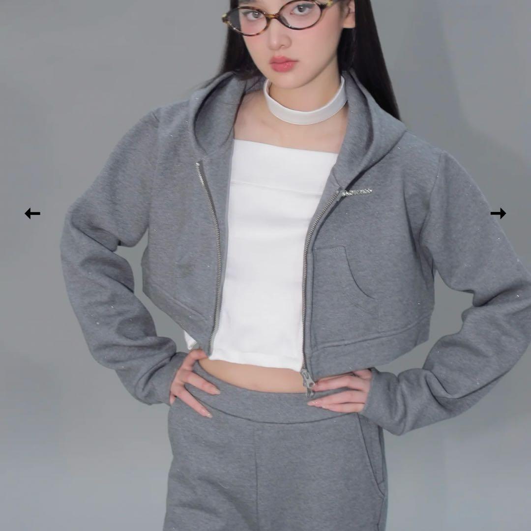 andwang　001 Kirakira Short Zip up グレー