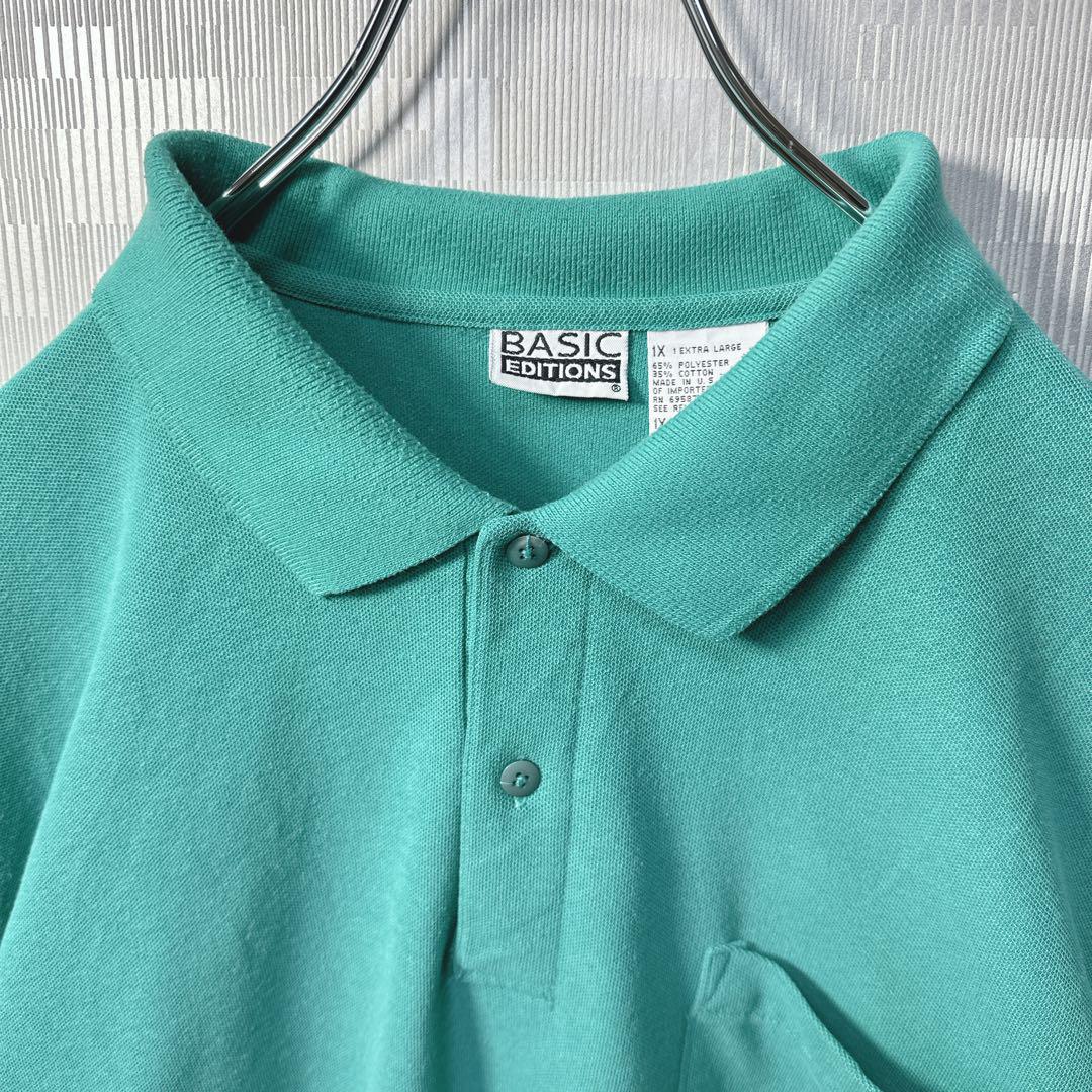ポロシャツ USA製 ヴィンテージ 90s かのこ グリーン 緑 半袖 1X