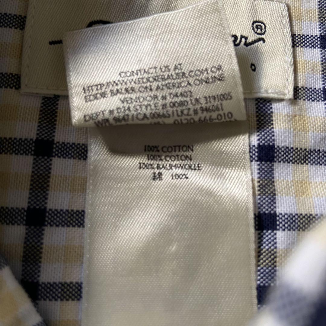 古着 eddie bauer 半袖 BDシャツ チェック柄 XL 白黄紺