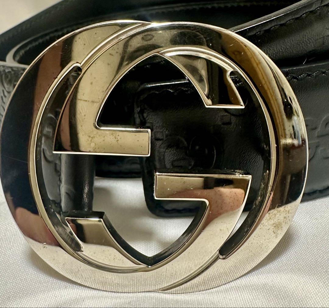 【GUCCI グッチ 本革レザーベルト 114984・497717 ブラック】