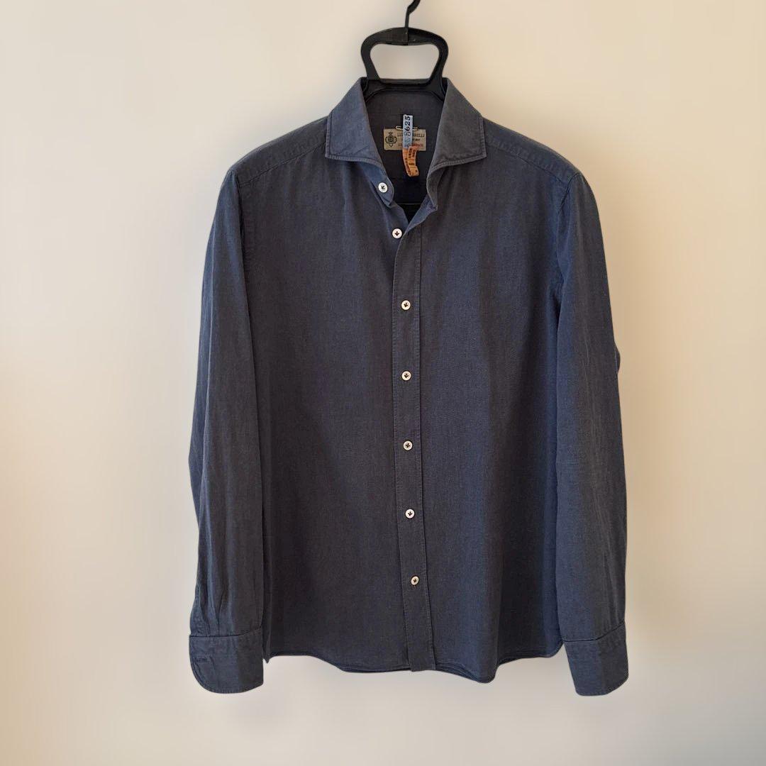 ルイジボレッリ／コットンシャツ／インディゴ／XL
