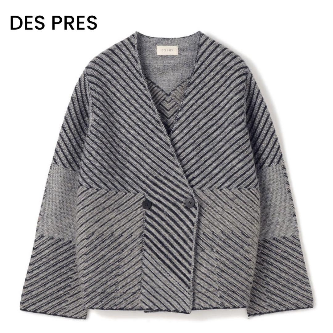 DES PRES インレーニット Vネックカーディガン ノーカラー ジャケット