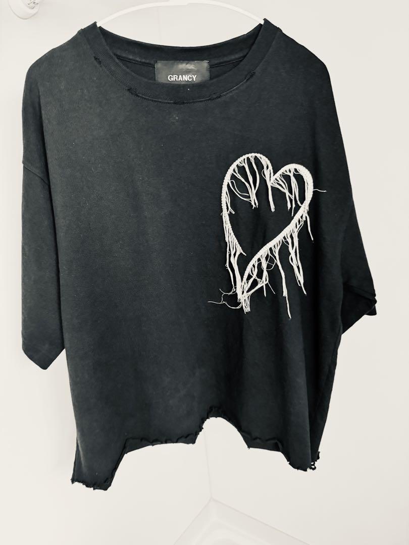 【GRANCY】ダメージ ハートエンブロイダリー ハーフスリーブT ブラックS GRANCY】Damage HeartEmbroidery Halfsleeve Tee / ダメージ