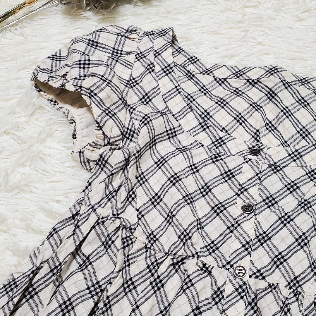 BURBERRY BLUE LABEL チェック柄ペプラムブラウス ホース刺繍 □BURBERRY BLUE LABEL ノバチェック ペプラム ホース刺繍 M