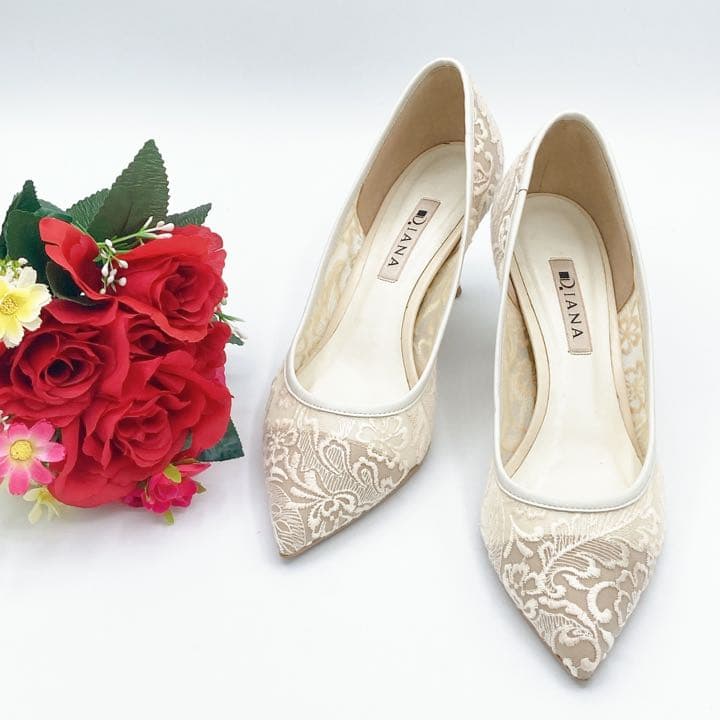 DIANA ダイアナ パンプス チュールレース ミドルヒール 結婚式