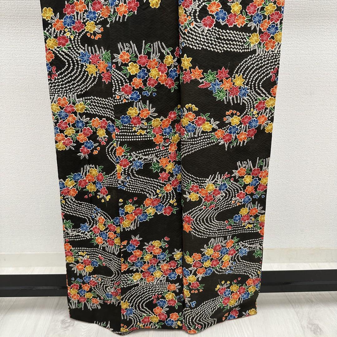 小紋＊袷着物 長尺 カラフル花模様 ピンク 正絹 街着やお稽古着
