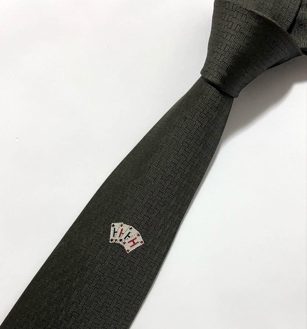 極美品 HERMES ネクタイ ハイブランド トランプ H織り ジャガード