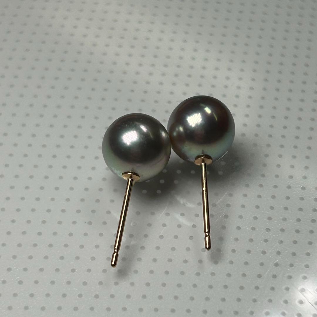 717 テリA++【あこや真珠　ピアス】K18 　7-7.5mm コバルト