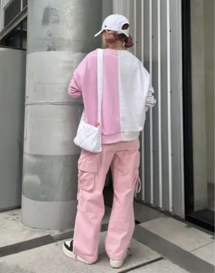 miney ミニ裏 アシメスウェット「HALF×HALF」ピンク×グレー