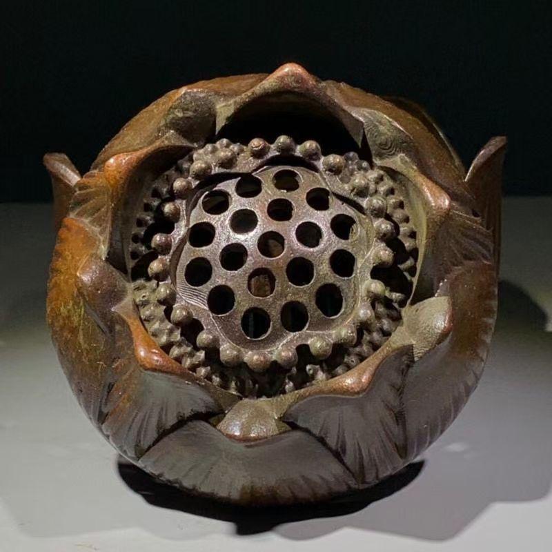 銅 細工 香炉 手持ち蓮華炉 盤香炉 装飾品 工芸品 置物 工芸品