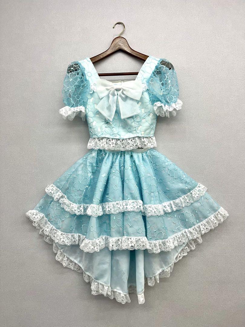 【アイドル衣装】ロリータ　水色　白リボン
