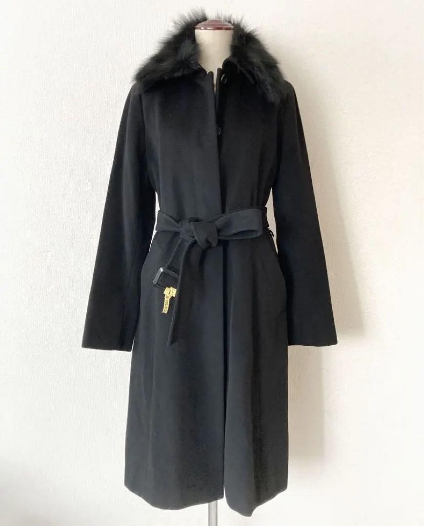 美品　23区　カシミヤ混FOXファーロングコート　サイズ40 ブラック　ベルト