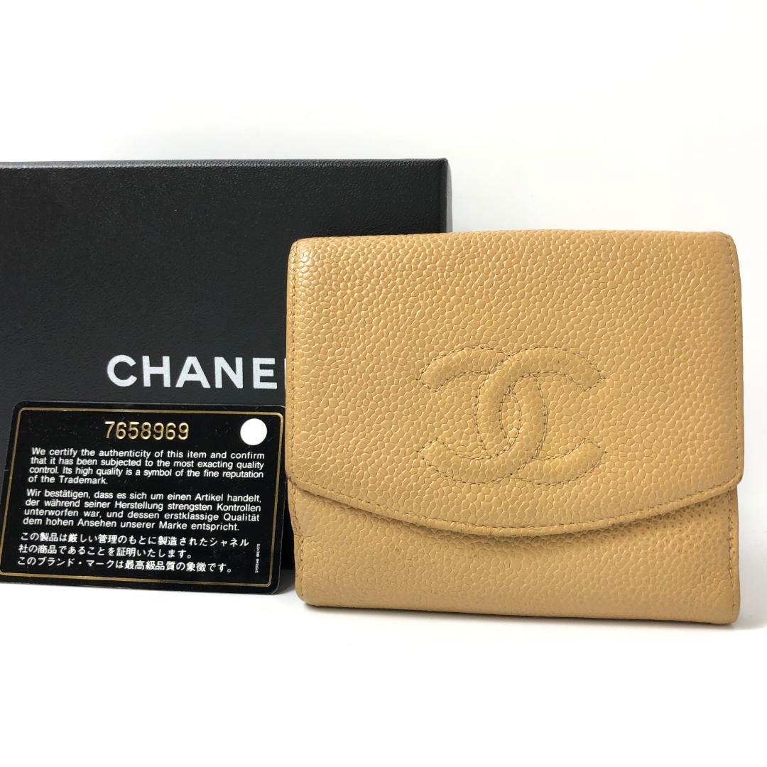 30%割引【送料無料キャンペーン?】 2B053/シャネル/折財布/Wホック コンタクト Wホック財布 キャビアスキン ココマーク CHANEL シャネル 折り財布