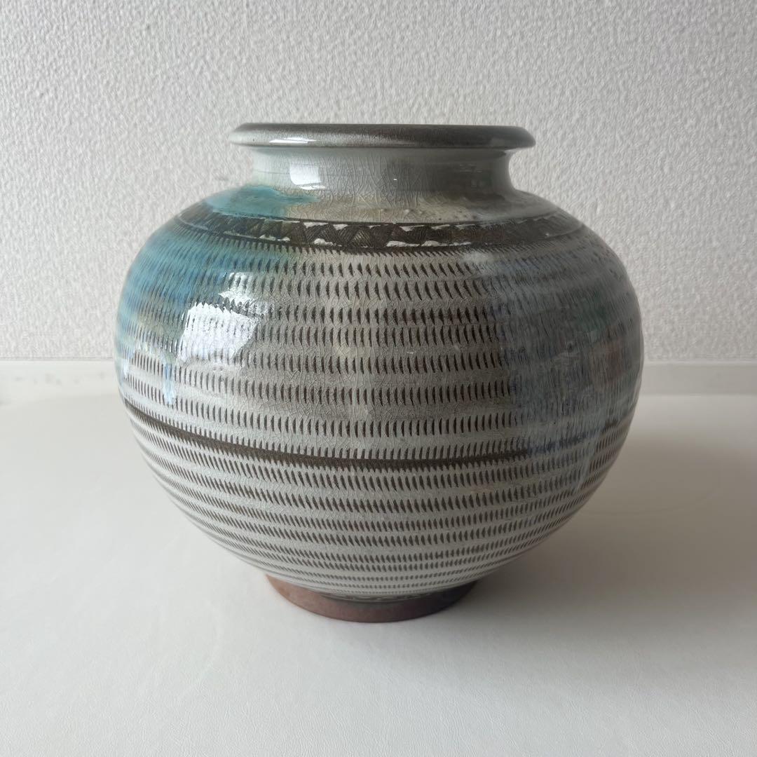 【美品】小石原焼　小鹿田焼　とびかんな　打ち掛け　壺　花瓶　民藝　陶芸　美術品
