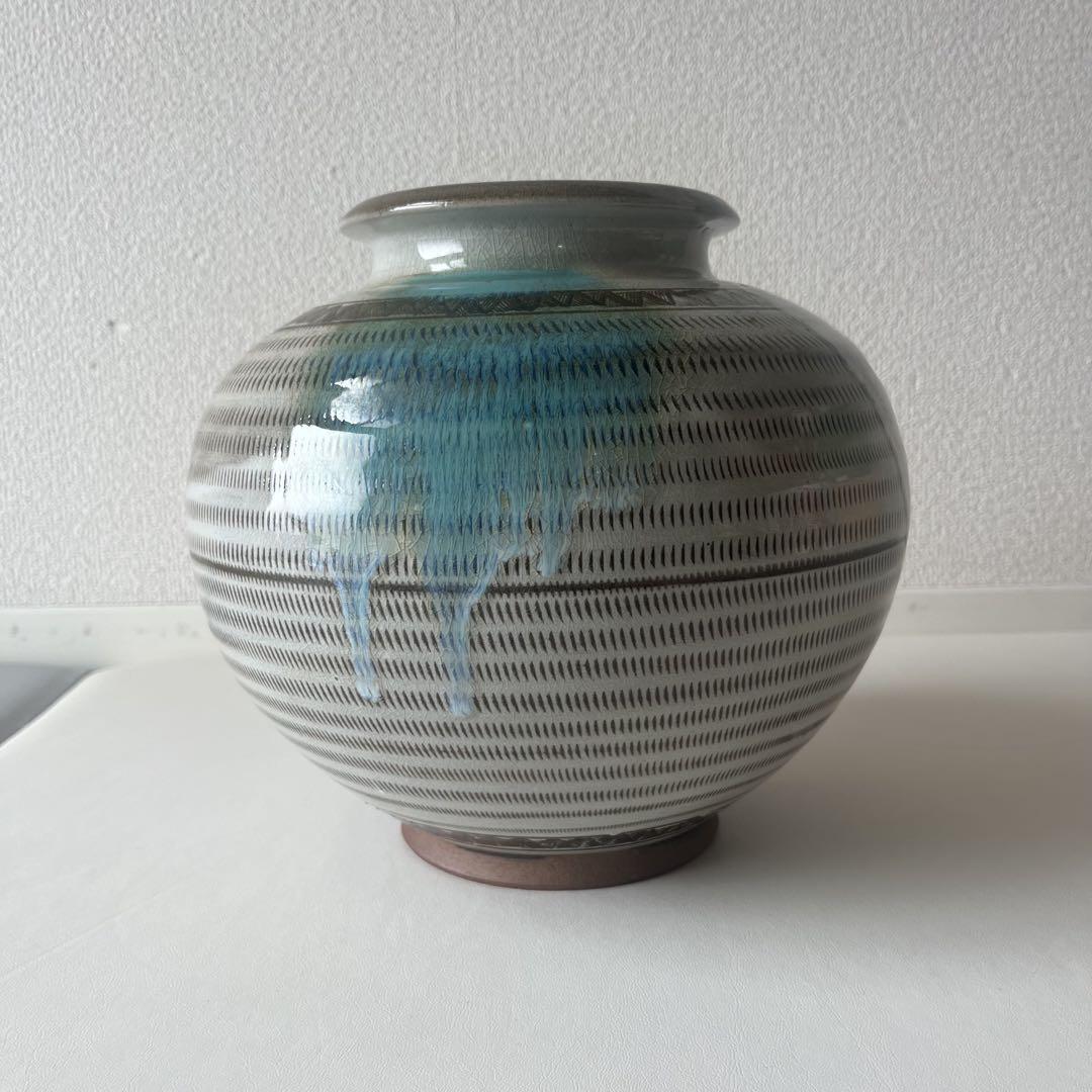 【美品】小石原焼　小鹿田焼　とびかんな　打ち掛け　壺　花瓶　民藝　陶芸　美術品