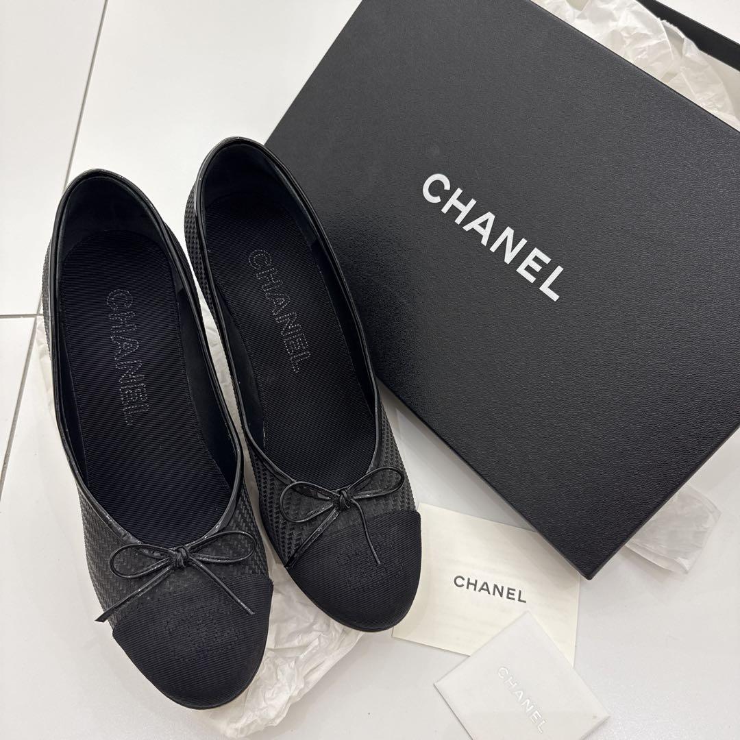 良品】CHANEL シャネル パンプス ブラック リボン付き36ハーフ