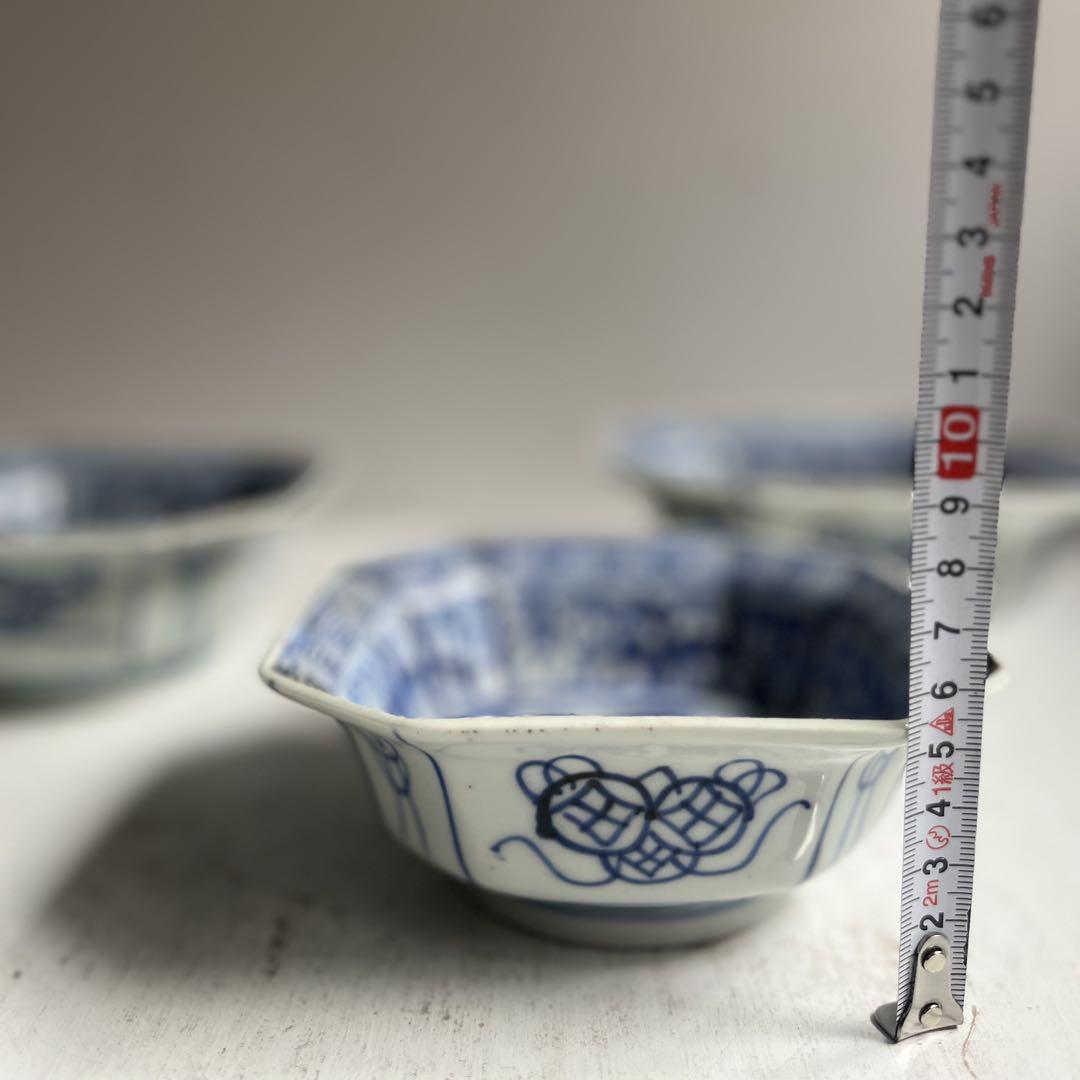 740 骨董 アンティーク 古伊万里 竹文様八角鉢 入れ子 大・中・小 幕末