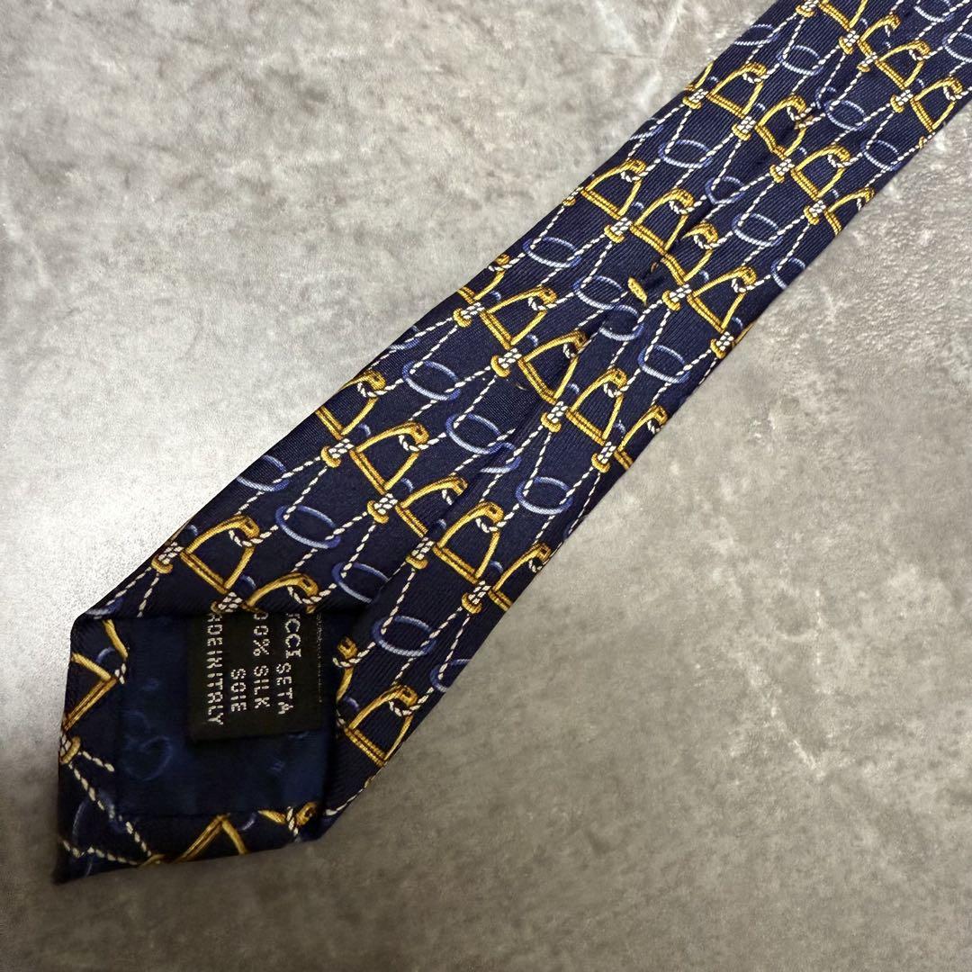 【✨極美品✨】GUCCI グッチ ネクタイ ネイビー　幾何学模様 シルク 光沢