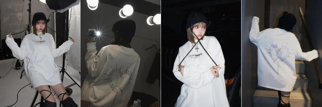 ダーリッチ darich ハートモチーフロングTシャツ BLK