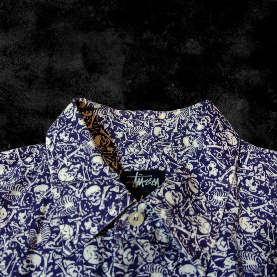 最終価格☆極美品☆90s old stussy USA製 紺タグ スカル総柄