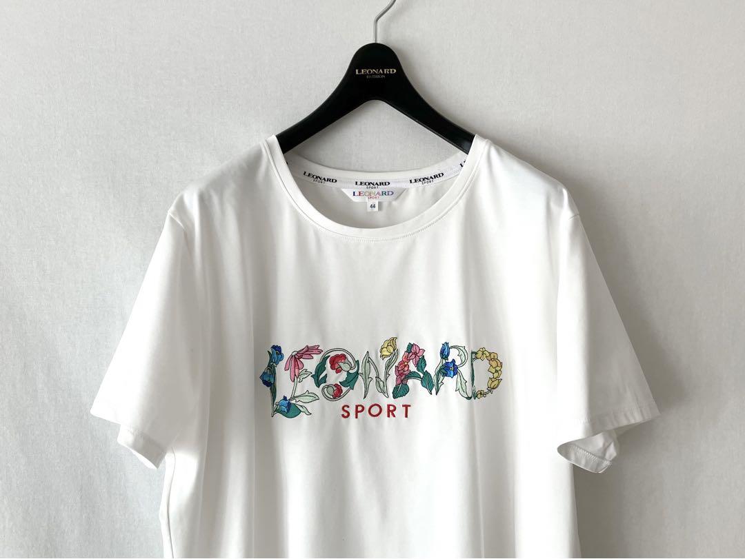 美品 LEONARD レオナール カットソー Tシャツ お花 ロゴ 刺繍 44