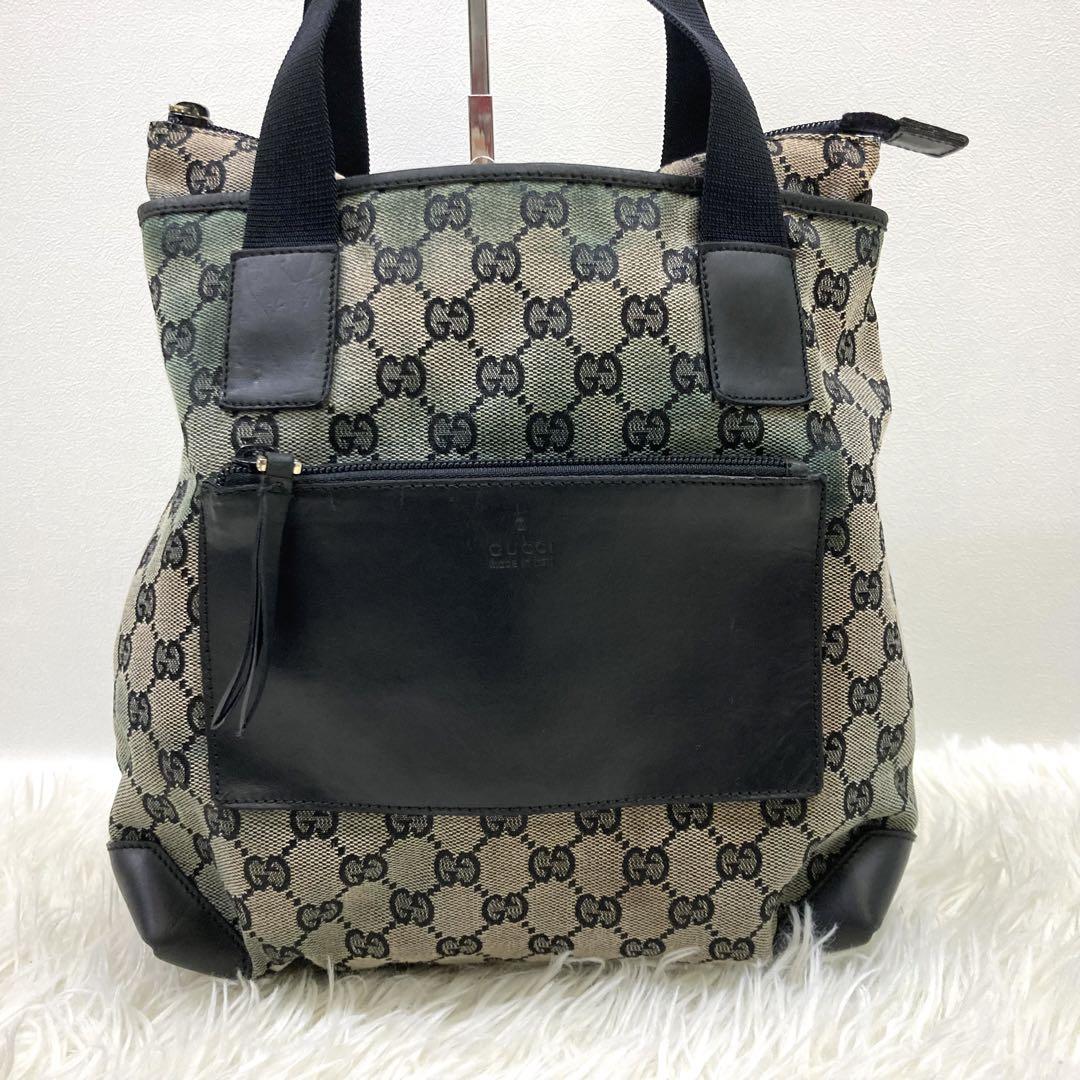 超人気✨ グッチ トートバッグ キャンバス レザー レディース 黒 ロゴ型押し