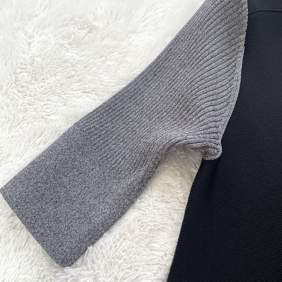 美品✨FURFUR✨カラーブロックニットワンピース　半袖　ブラック　フレア　F