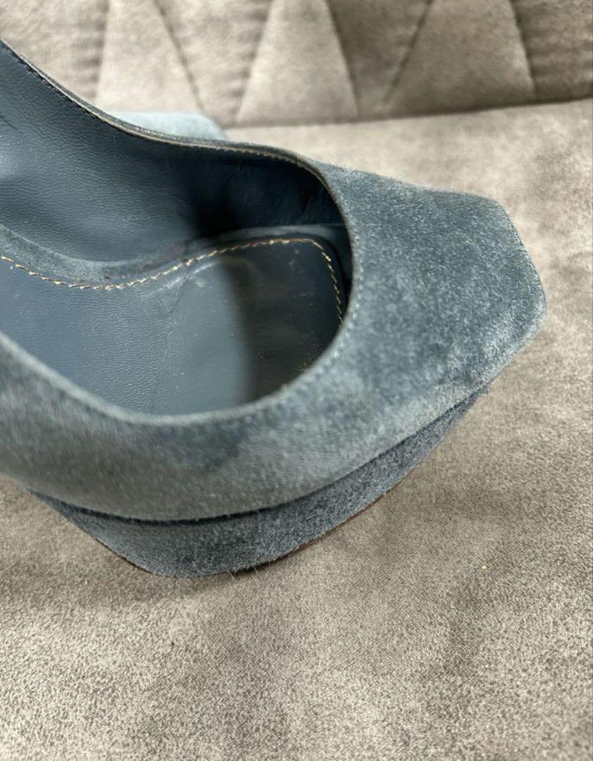 美品　セルジオロッシ　美脚　スエード　オープントュ　ブルーピンヒールパンプス 美品 セルジオロッシ 美脚 スエード オープントュ ブルー